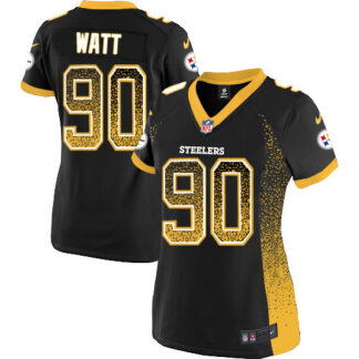 Nike Pittsburgh Steelers #90 T. J. Watt Black Team Color Women’s Stitched NFL Elite Drift Fashion Jersey