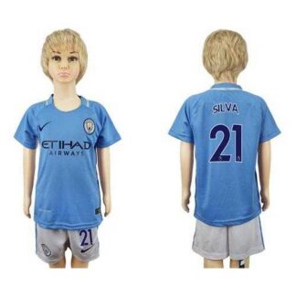 Manchester City #21 Silva Home Kid Soccer Club Jersey