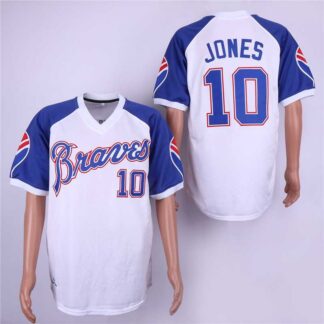 Braves 10 Chipper Jones White Throwback Jersey Dzhi