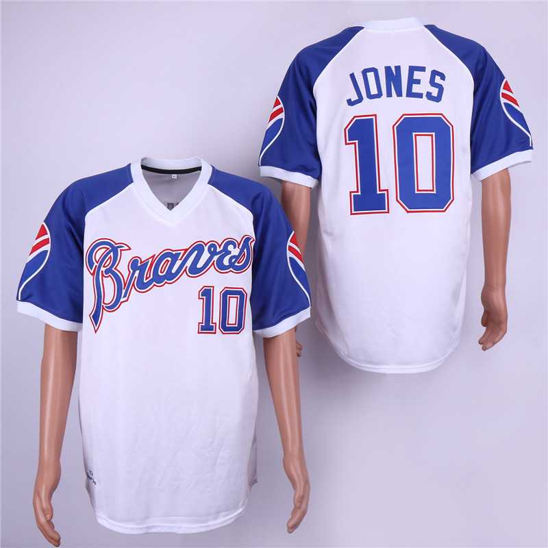 Braves 10 Chipper Jones White Throwback Jersey Dzhi