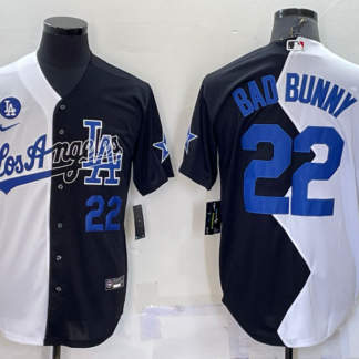 Mens Los Angeles Dodgers #22 Bad Bunny White Black Number 2022 Celebrity Softball Game Cool Base Jersey