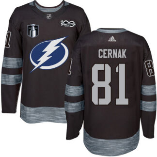 Adidas Tampa Bay Lightning #81 Erik Cernak Black 2022 Stanley Cup Final Patch 100th Anniversary Stitched NHL Jersey...