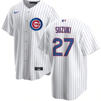 Men's Chicago Cubs #27 Seiya Suzuki White Cool Base Stitched Baseball Jersey