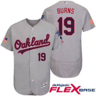 Men's Oakland Athletics #19 Billy Burns Gray Stars & Stripes Fashion Independence Day Stitched MLB Majestic Flex Ba...