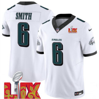 Men's Philadelphia Eagles #6 DeVonta Smith White 2025 Super Bowl LIX Patch New F.U.S.E. Vapor Untouchable Limited S...