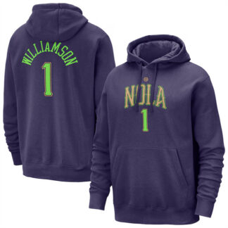 Men's New Orleans Pelicans #1 Zion Williamson Purple 2024-25 City Edition Pullover Hoodie