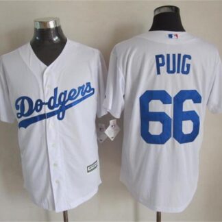 Majestic Los Angeles Dodgers #66 Yasiel Puig White MLB Stitched Jerseys