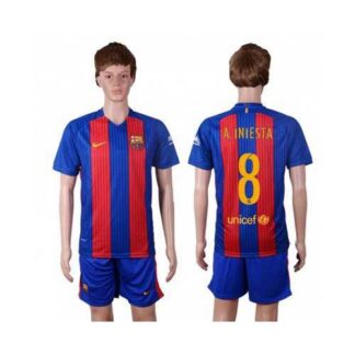 Barcelona #8 A.Iniesta Home With Blue Shorts Soccer Club Jersey