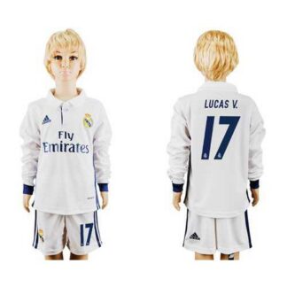 Real Madrid #17 Lucas V. Home Long Sleeves Kid Soccer Club Jersey