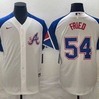 Men's Atlanta Braves #54 Max Fried White 2023 City Connect Cool Base Stitched Jersey