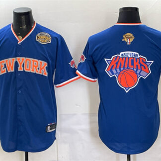 Men's New York Knicks Team Big Logo Royal 2026 Finals & Eastern Conference Champions Patch Stitched Baseball Jersey