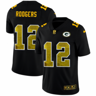 Green Bay Packers #12 Aaron Rodgers Men’s Black Nike Golden Sequin Vapor Limited NFL Jersey