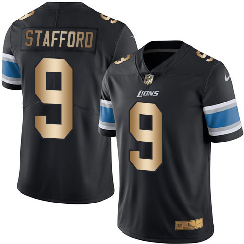 Nike Detroit Lions #9 Matthew Stafford Black Men’s Stitched NFL Limited Gold Rush Jersey