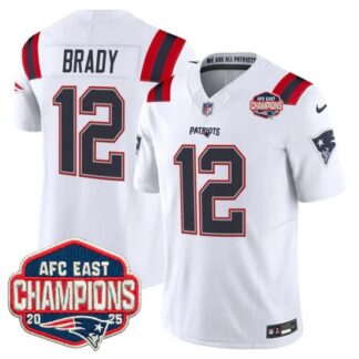 New England Patriots #12 Tom Brady White F.U.S.E. 2025 AFC East Division Champions Vapor Limited Stitched Jersey