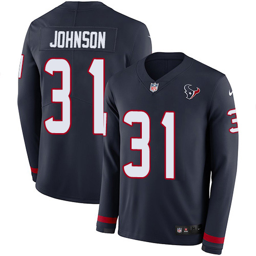 Nike Houston Texans #31 David Johnson Navy Blue Team Color Men’s Stitched NFL Limited Therma Long Sleeve Jersey