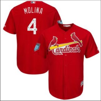 Men's St. Louis Cardinals #4 Yadier Molina Majestic Scarlet 2018 Spring Training Authentic CoolBase Player Jersey