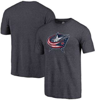 Men's Columbus Blue Jackets Distressed Team Primary Logo Tri Blend T-Shirt Navy FengYun