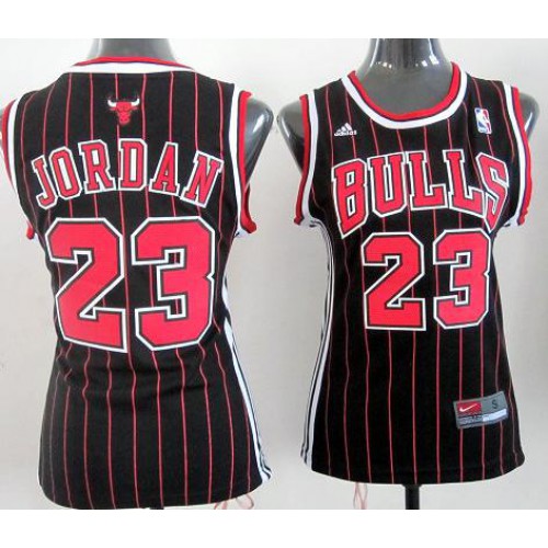 Cheap Women Chicago Bulls 23 Michael Jordan Black Red Strip NBA Jersey