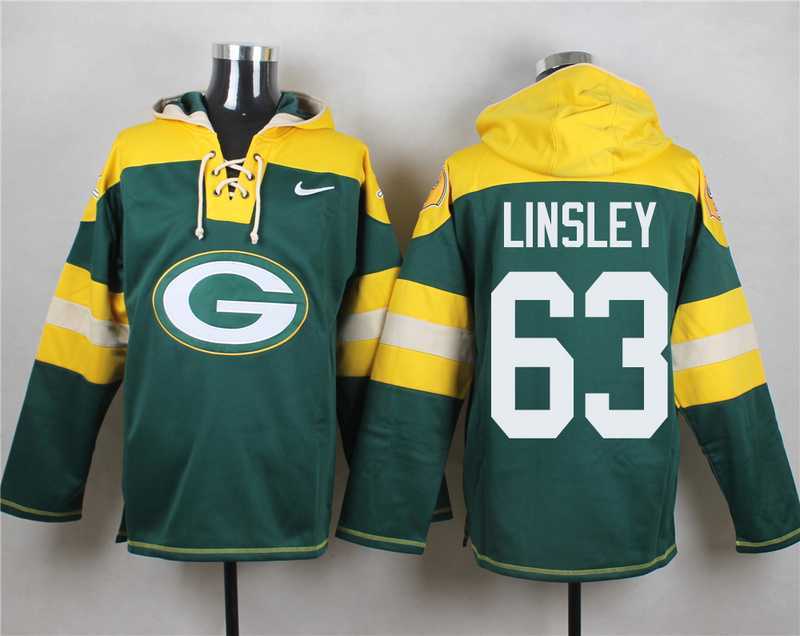 Green Bay Packers #63 Corey Linsley Green Player Stitched Pullover NFL Hoodie