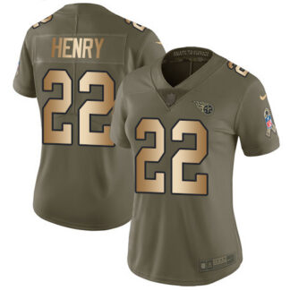 Nike Tennessee Titans #22 Derrick Henry Olive/Gold Women’s Stitched NFL Limited 2017 Salute to Service Jersey