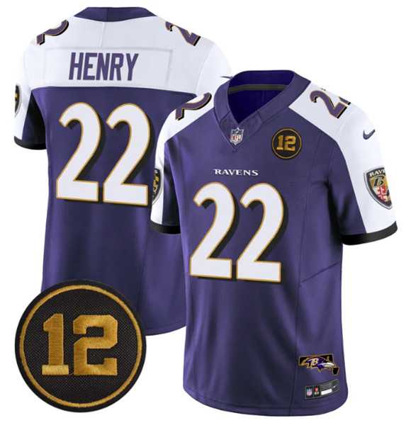 Men's Baltimore Ravens #22 Derrick Henry Purple Alternate 2025 F.U.S.E Jacoby Jones Patch Vapor Limited Jersey Dzhi