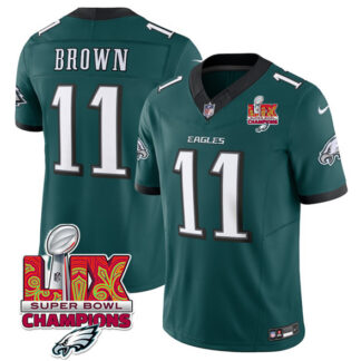 Men's Philadelphia Eagles #11 A.J. Brown Green 2025 Eagles Logo Super Bowl LIX Patch New F.U.S.E. Vapor Untouchable...