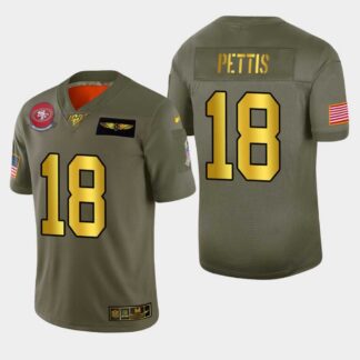 Nike 49ers 18 Dante Pettis 2019 Olive Gold Salute To Service 100th Season Limited Jersey Dyin