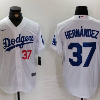 Men's Los Angeles Dodgers #37 Teoscar Hernandez Number White Cool Base Stitched Jersey
