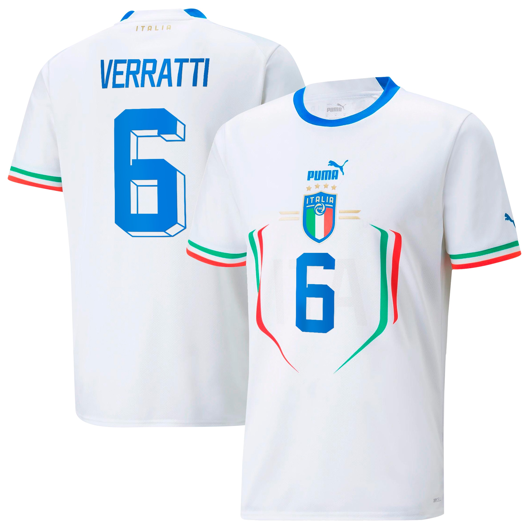Marco Verratti Italy National Team Puma Youth 2022/23 Away Replica Player Jersey – White