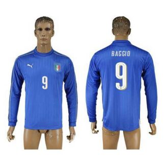 Italy #9 Baggio Blue Home Long Sleeves Soccer Country Jersey