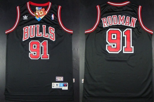 Chicago Bulls #91 Dennis Rodman Black With Bulls Throwback Swingman Jerseys