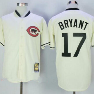 Men's Chicago Cubs 17 Kris Bryant Cream Turn Back the Clock Stitched MLB Majestic Cooperstown Collection Jersey
