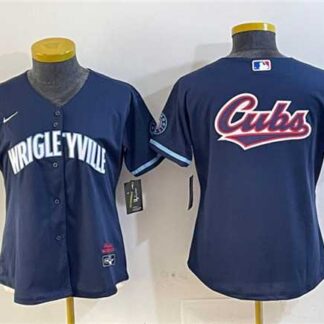 Women's Chicago Cubs Team Big Logo Navy City Connect Stitched Jersey