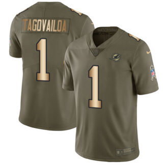 Nike Miami Dolphins #1 Tua Tagovailoa Olive/Gold Men’s Stitched NFL Limited 2017 Salute To Service Jersey