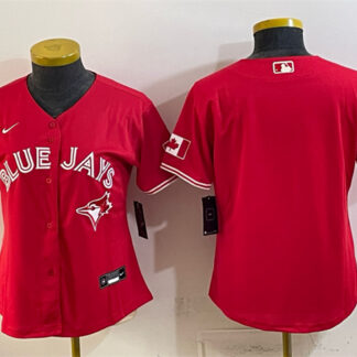 Women's Toronto Blue Jays Blank Red 50 Seasons Patch Stitched Baseball Jersey(Run Small)