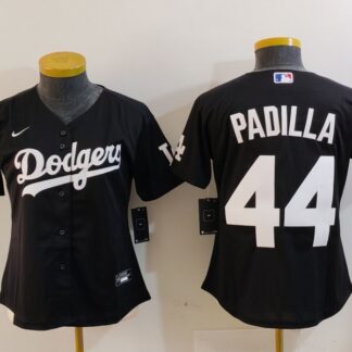 Women's Los Angeles Dodgers #44 Vicente Padilla Black Cool Base Stitched Jersey