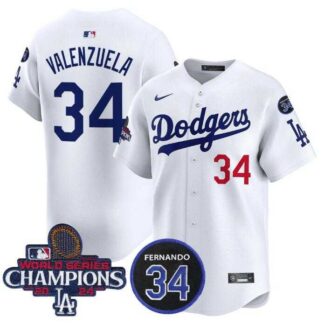 Men's Los Angeles Dodgers Active Player Cuatom White 2024 World Series Champions With Fernando Memorial Patch Home...