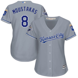 Kansas City Royals #8 Mike Moustakas Grey Road Women’s Stitched MLB Jersey