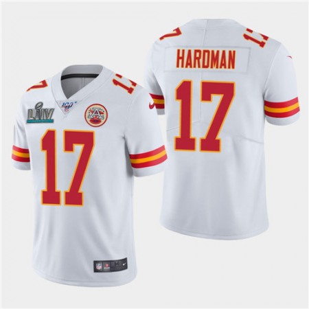 Men's Kansas City Chiefs #17 Mecole Hardman White Super Bowl LIV With 100th Season Patch Vapor Untouchable Limited...