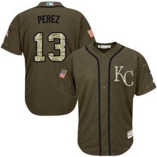 Kansas City Royals #13 Salvador Perez Green Salute to Service Stitched Baseball Jersey Jiasu