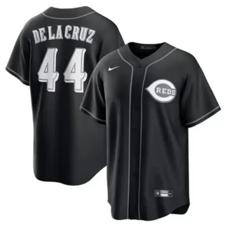 Youth Cincinnati Reds #44 Elly De La Cruz Black Lights Out Replica Player Jersey