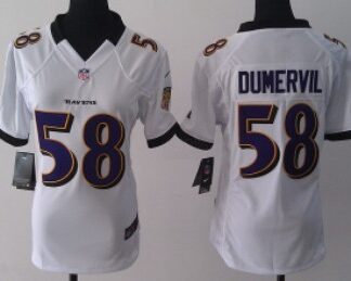 Nike Baltimore Ravens #58 Elvis Dumervil White Game Womens Jersey