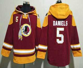 Men's Washington Commanders #5 Jayden Daniels Red Ageless Must Have Lace Up Pullover Hoodie