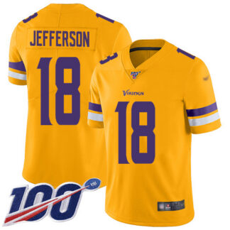 Nike Minnesota Vikings #18 Justin Jefferson Gold Men’s Stitched NFL Limited Inverted Legend 100th Season Jersey