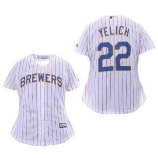 Women Brewers 22 Christian Yelich White Cool Base Jersey
