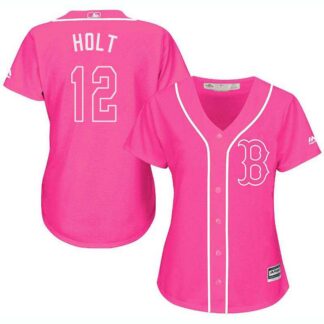 Glued Women's Boston Red Sox #12 Brock Holt Pink New Cool Base Jersey WEM
