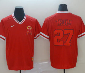 Men's Los Angeles Angels of Anaheim 27 Mike Trout Red Throwback Jersey