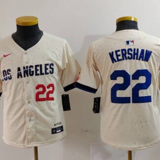 Youth Los Angeles Dodgers #22 Clayton Kershaw Number Cream 2024 City Connect Limited Stitched Jersey
