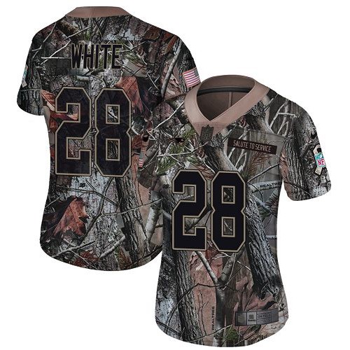 Nike New England Patriots #28 James White Camo Women’s Stitched NFL Limited Rush Realtree Jersey