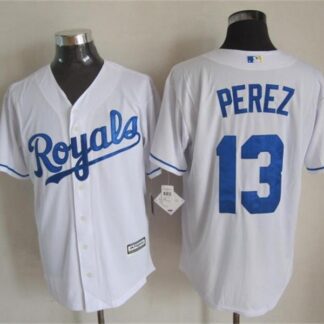 Majestic Kansas City Royals #13 Salvador Perez White MLB Stitched Jerseys